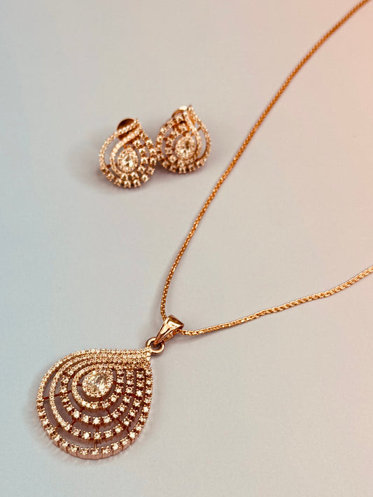 Premium AD Layered Pendant Set with Earring and chain