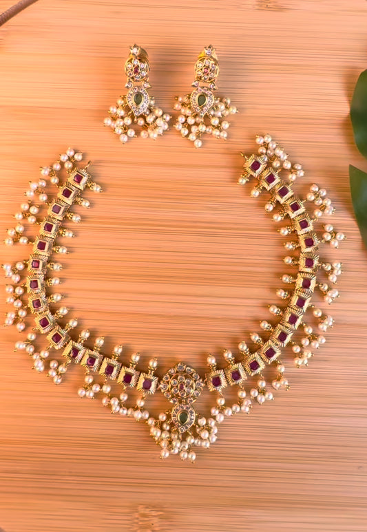 Premium moissonite Ruby Pearl drop Set