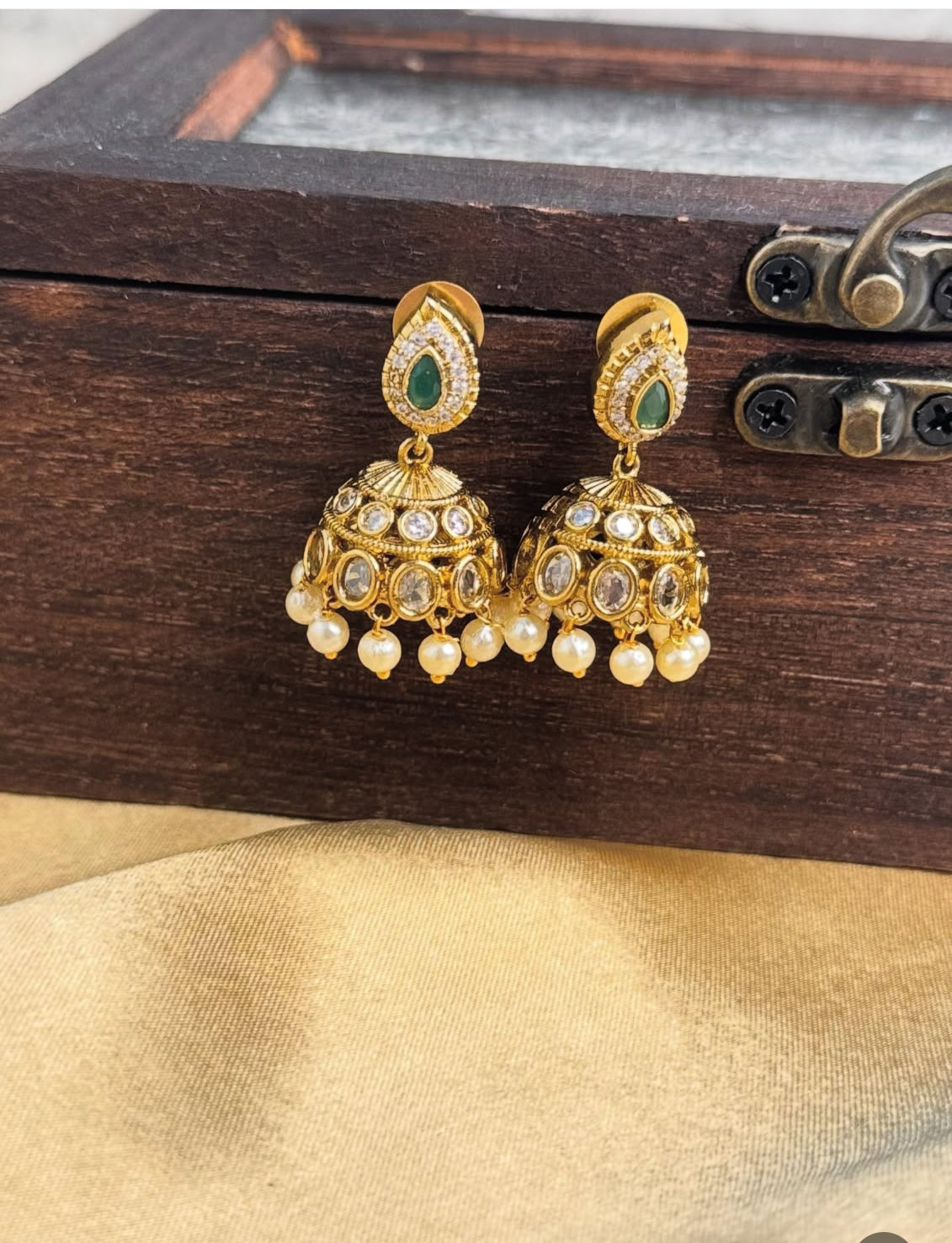 Green attikai with Jhumkas