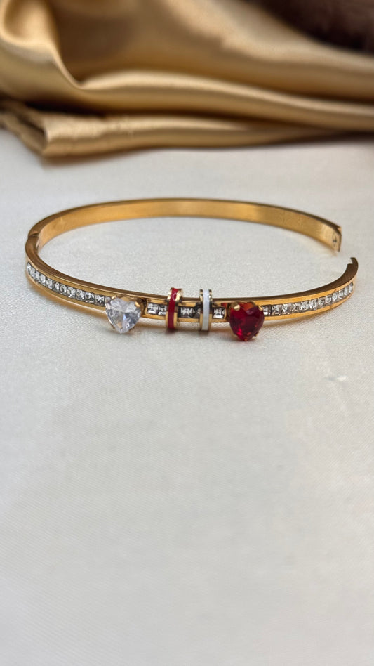 Red and white Heart Openable Bangle